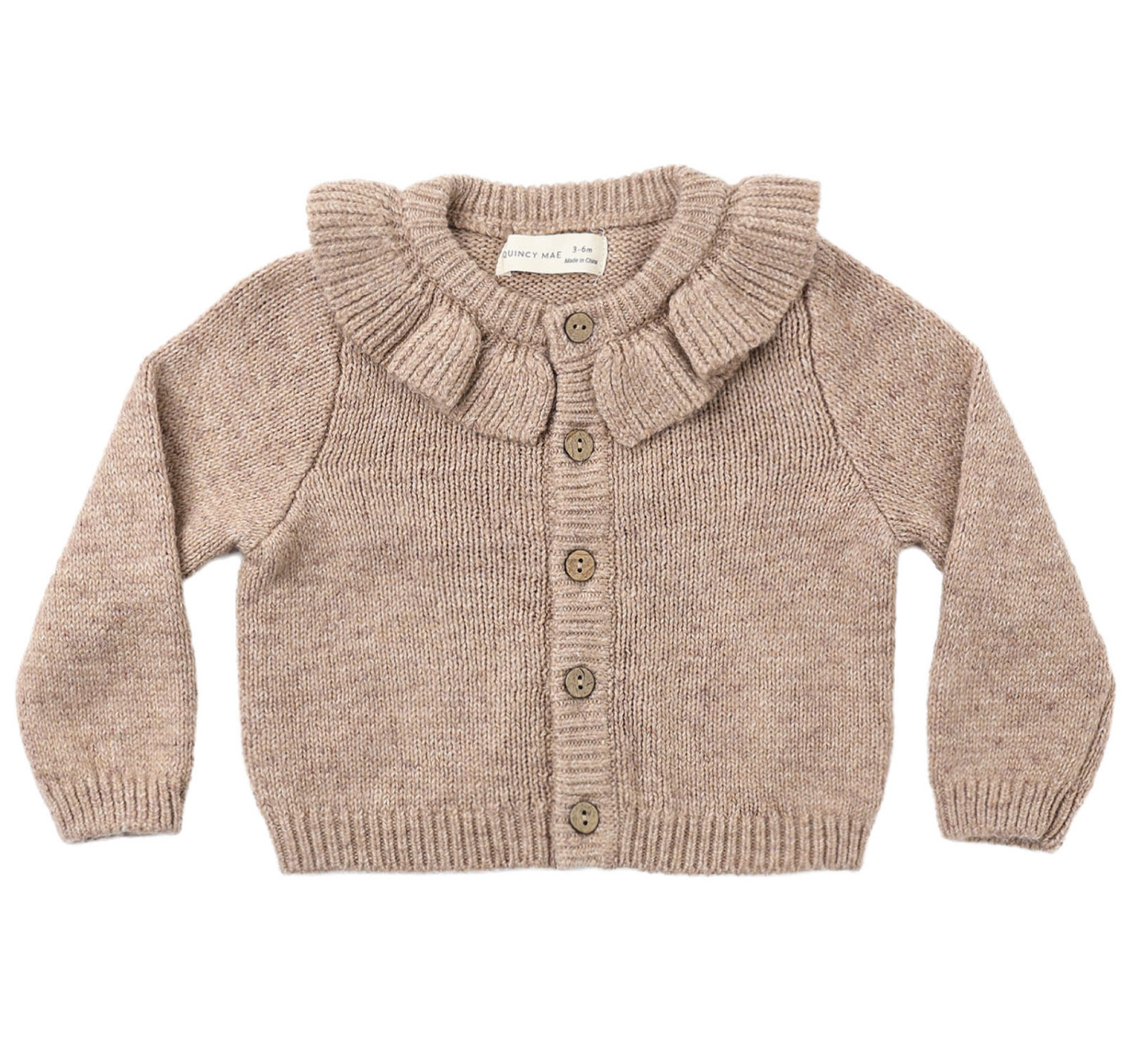 Ruffle Collar Cardigan Heathered Almond