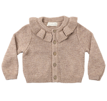 Ruffle Collar Cardigan Heathered Almond