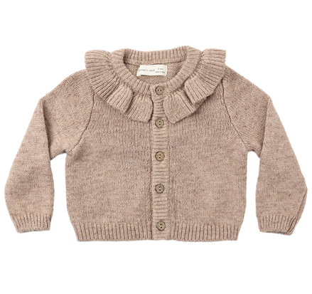 Ruffle Collar Cardigan Heathered Almond