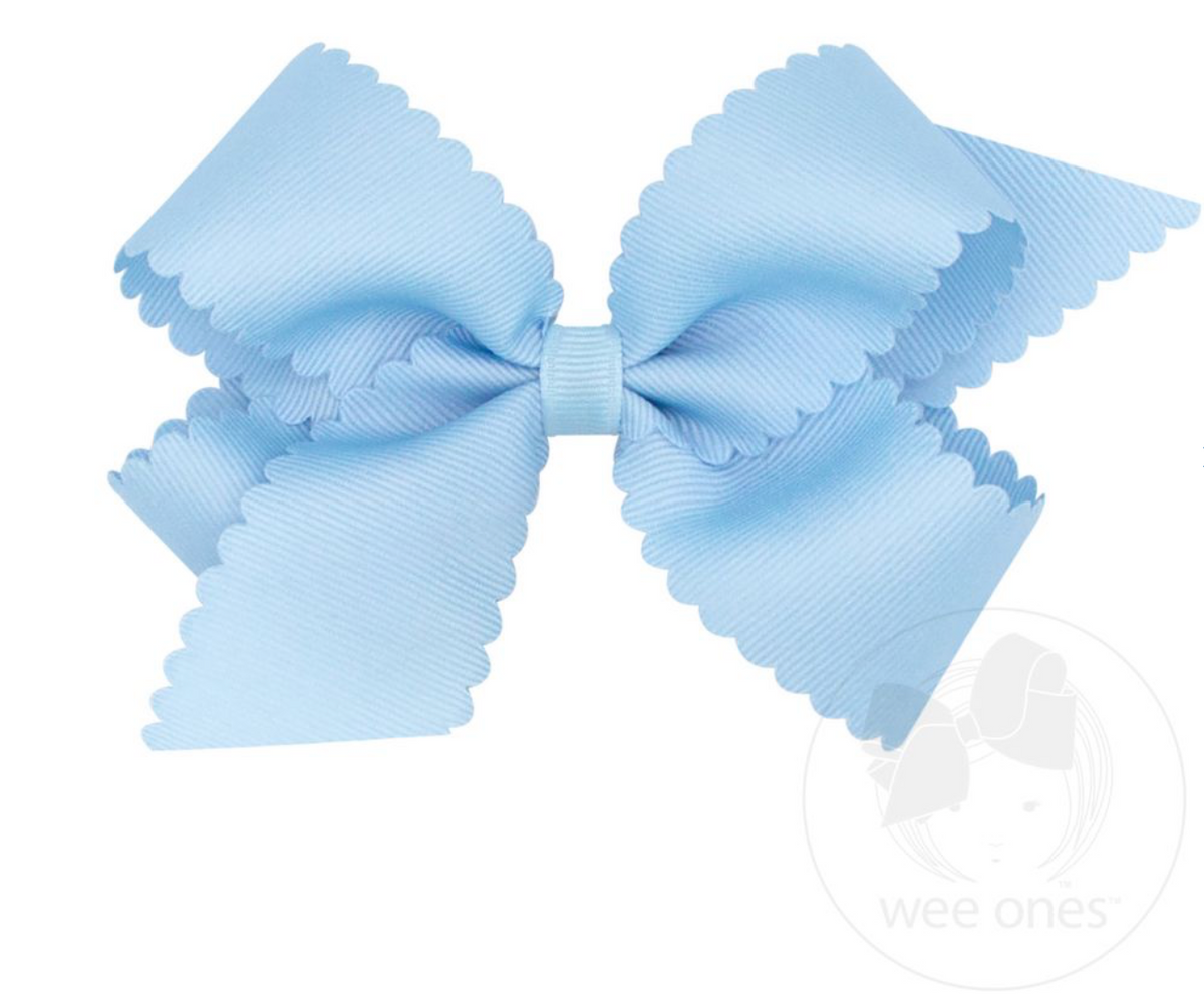 Medium Grosgrain Bow with Scallop Edge - Millennium Blue