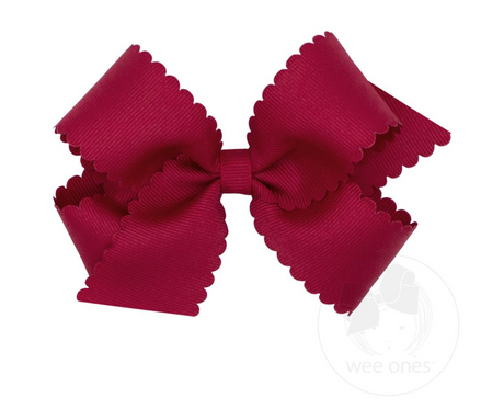 Medium Grosgrain Bow with Scallop Edge - Cranberry