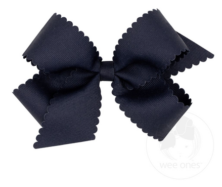 Medium Grosgrain Bow with Scallop Edge - Navy