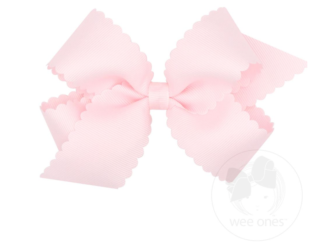 Medium Grosgrain Bow with Scallop Edge - Powder Pink