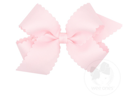 Medium Grosgrain Bow with Scallop Edge - Powder Pink