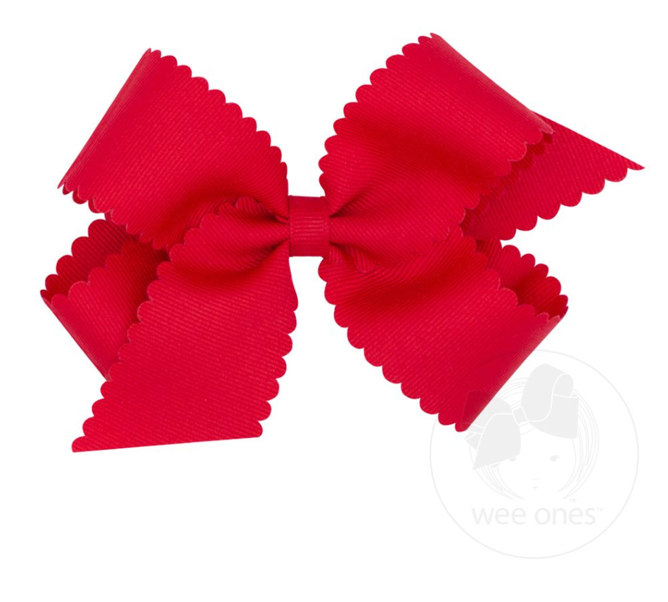 Medium Grosgrain Bow with Scallop Edge - Red