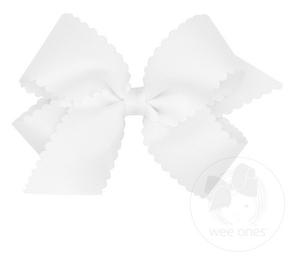 Medium Grosgrain Bow with Scallop Edge - White