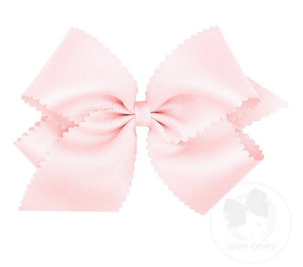 King Grosgrain Bow with Scallop Edge - Powder Pink