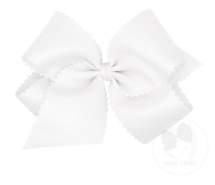 King Grosgrain Bow with Scallop Edge - White