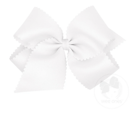 King Grosgrain Bow with Scallop Edge - White