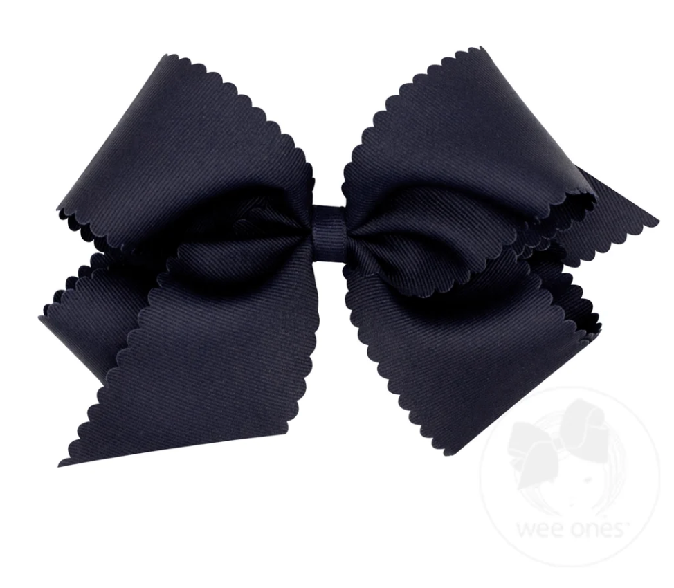 King Grosgrain Bow with Scallop Edge - Navy