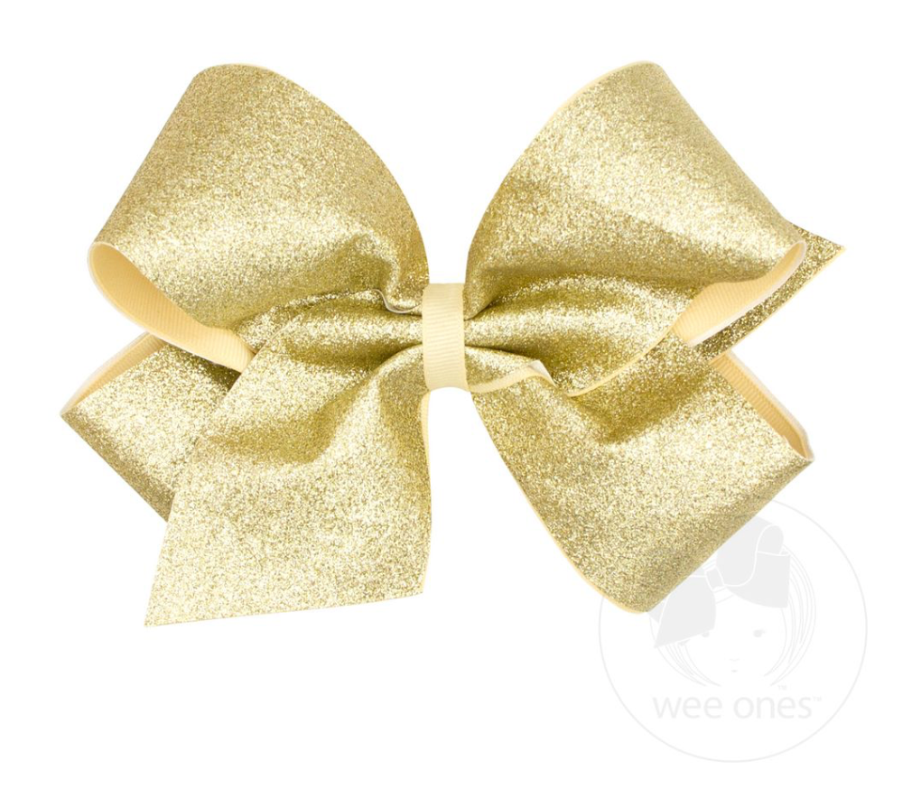 Medium Glitter/Grosgrain Overlay Bow - Gold