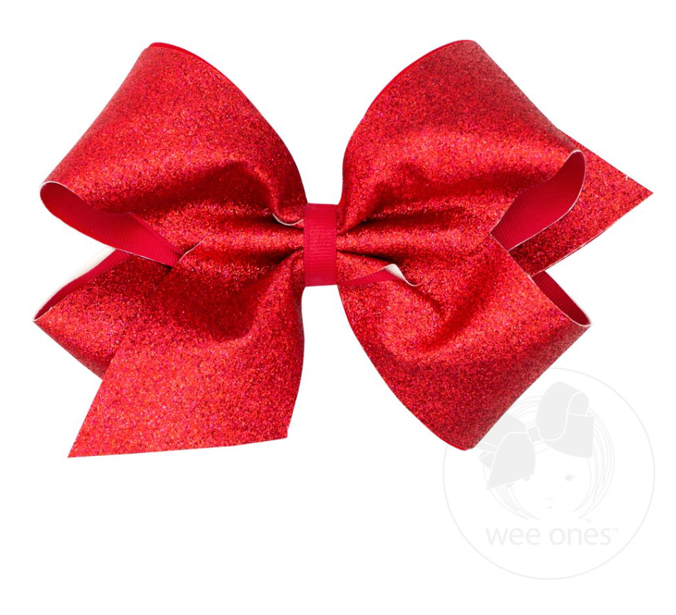 King Glitter/Grosgrain Overlay Bow - Red