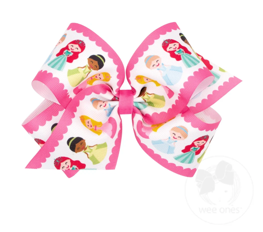 King Dancer/Princess Print Bow - Hot Pink