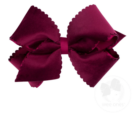 Small King Scalloped Edge Faux Velvet Overlay Bow - Wine