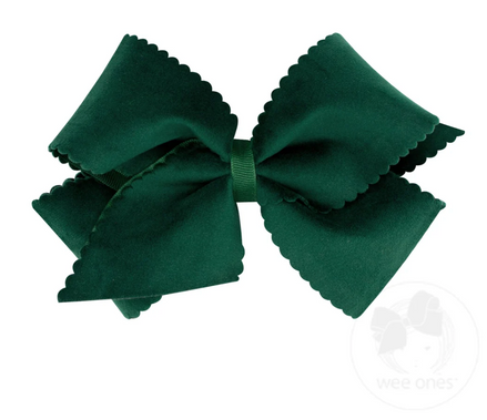 Small King Scalloped Edge Faux Velvet Overlay Bow - Forest Green
