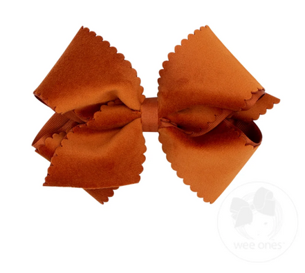 Small King Scalloped Edge Faux Velvet Overlay Bow - Burntt Orange