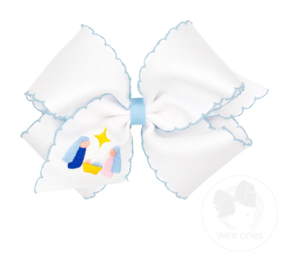 King Blue Holiday Inspired Embroidery with Stitch Edge - Nativity