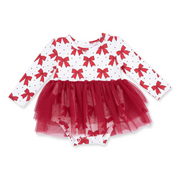Festive Bows - Long Sleeve Tutu Bodysuit Dress