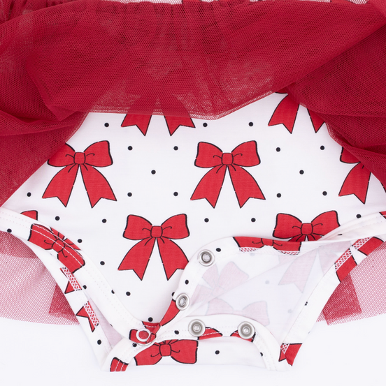 Festive Bows - Long Sleeve Tutu Bodysuit Dress