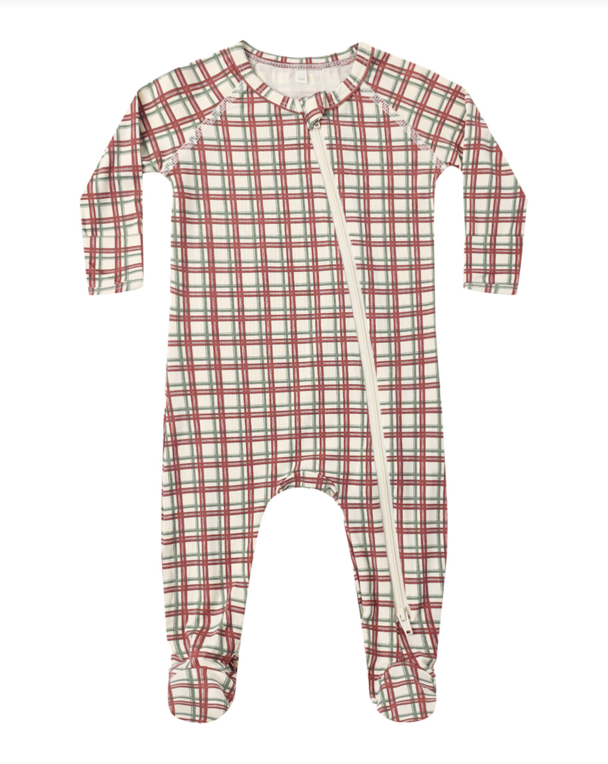 Bamboo Zip Footie Redwood Check