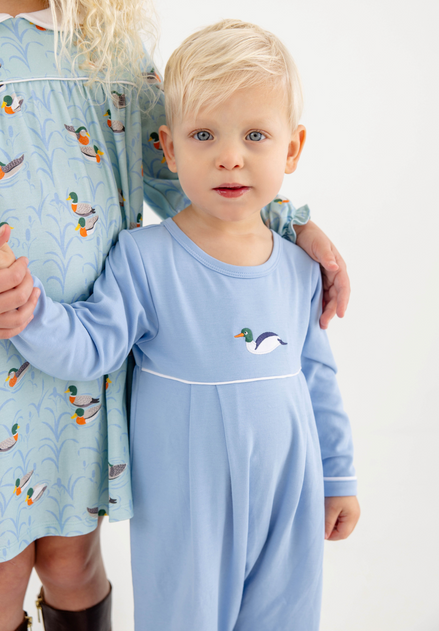 Long Sleeve Bradford Romper - Sarasota Sky/Worth Ave White/Duck