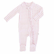 Peter Pan Collar Ruffle Zipper Footie | Rosy Gingham