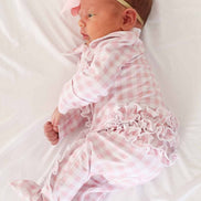 Peter Pan Collar Ruffle Zipper Footie | Rosy Gingham