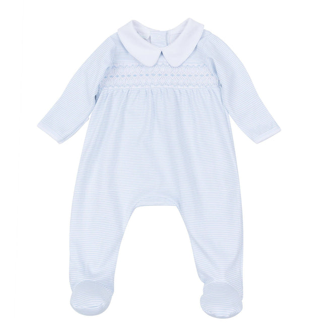 Benjamin Smocked Footie - Light Blue