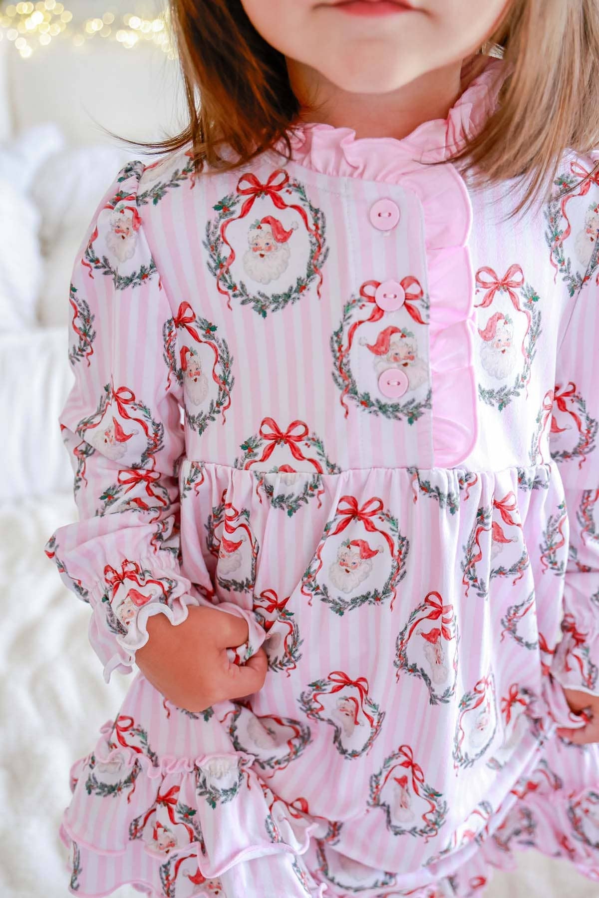 Girls' Long Sleeve Ruffle Christmas Nightgown | Jolly Wreaths