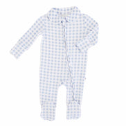 Peter Pan Collar Zipper Footie | Dusty Blue Gingham
