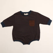 Harley Pocket Romper in Deep Blue Chocolate Stripe