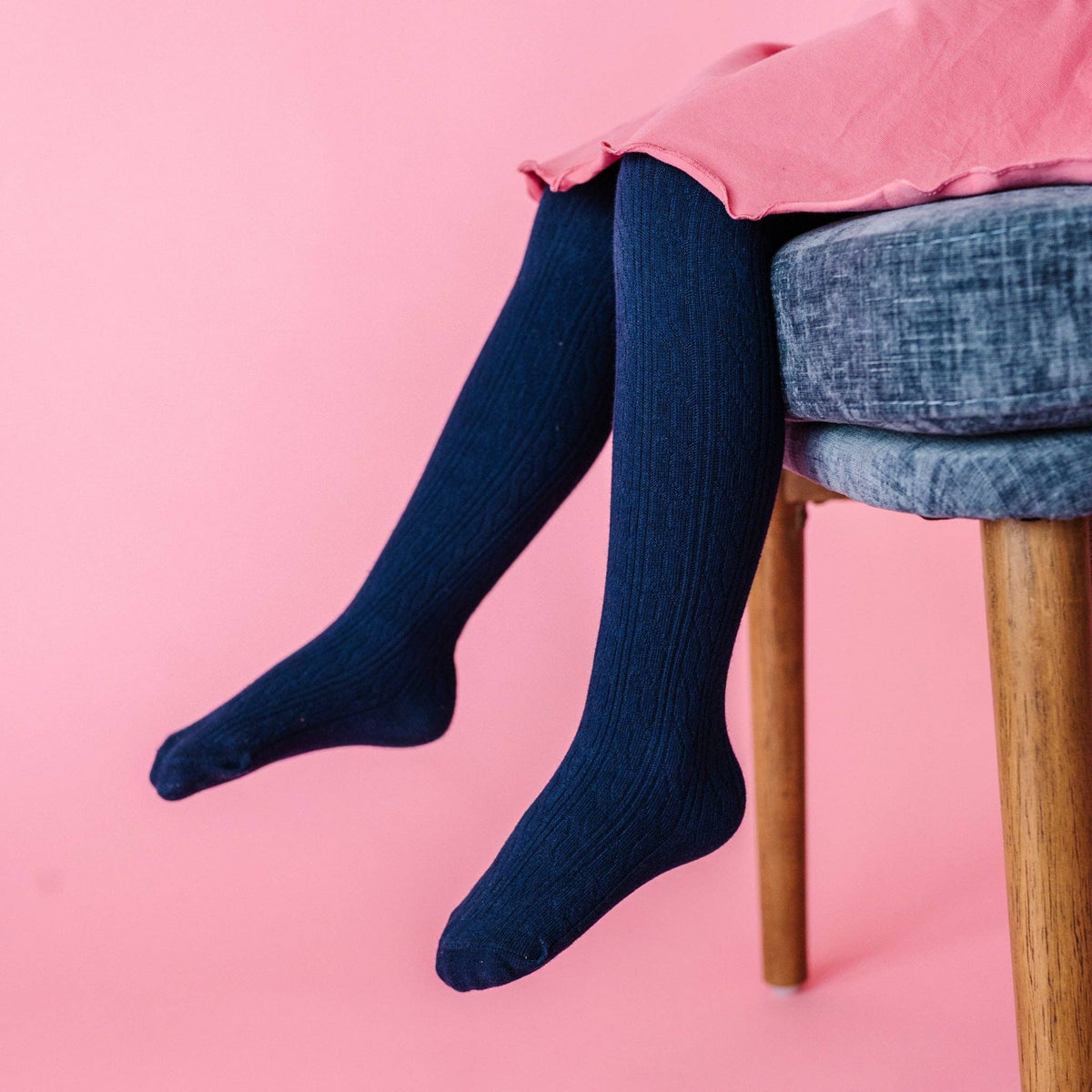 Navy Cable Knit Tights