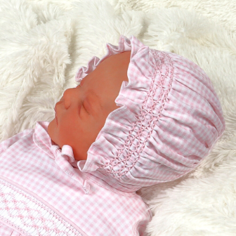 PGG-115 Pink gingham clsssic Pima Hand Smocked Bonnet