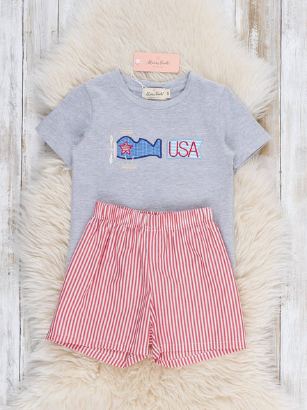 Freedom Flight Embroidered Striped Cotton Outfit