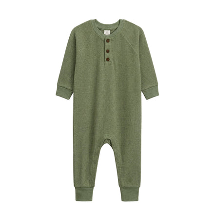Crosby Waffle Knit Henley Romper - Fern