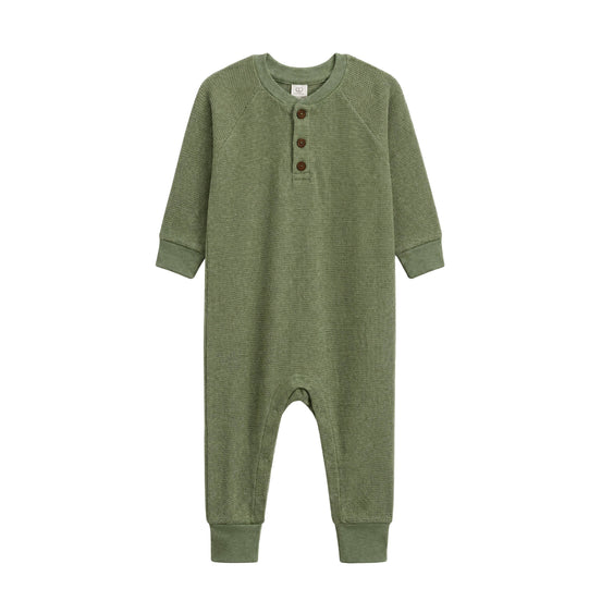 Crosby Waffle Knit Henley Romper - Fern