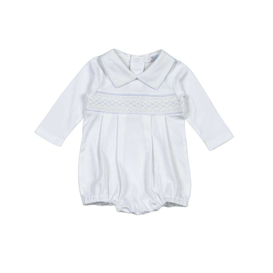 WBS-831 Tim white/Blue Hand Smocked Pima Long Sleevs Bubble