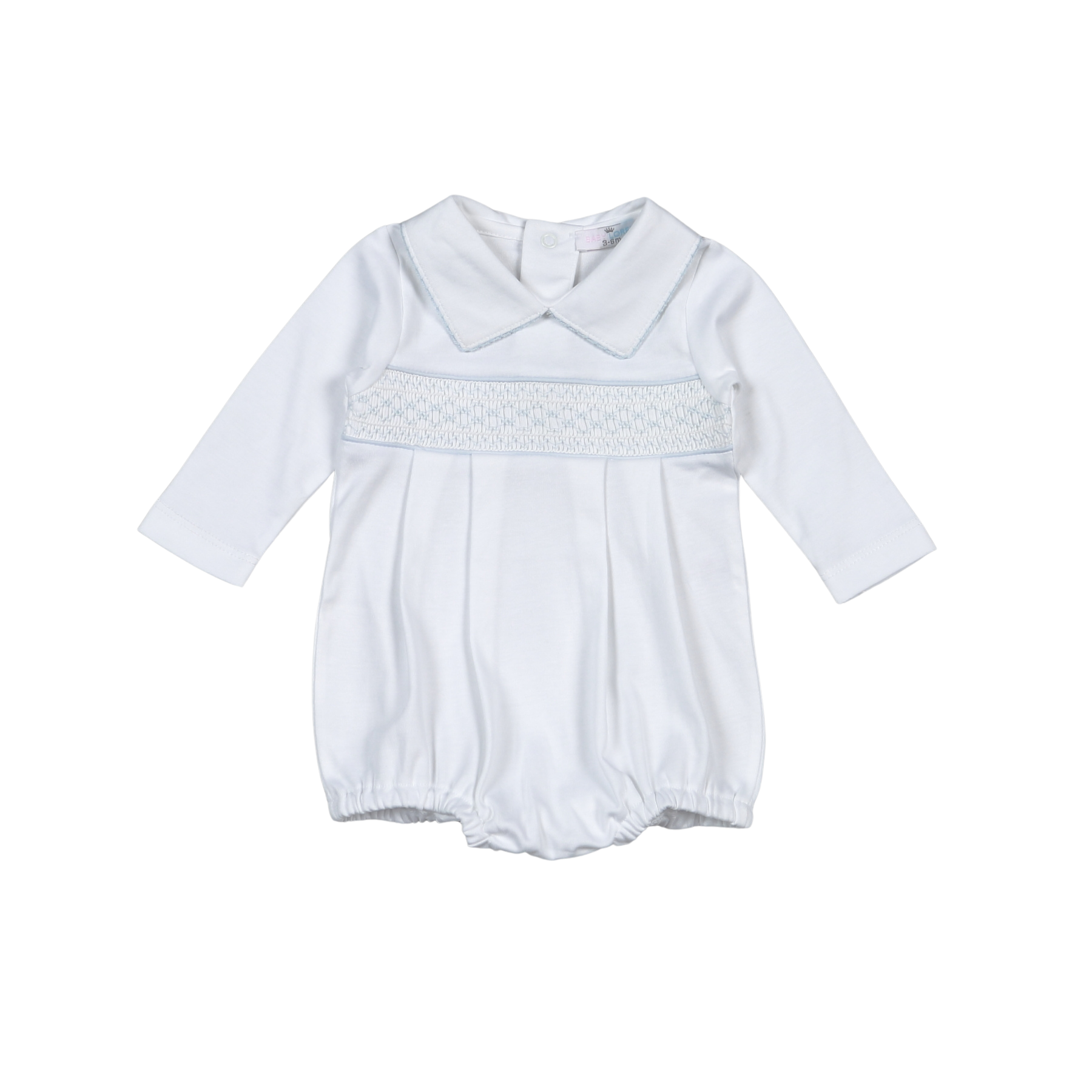 WBS-831 Tim white/Blue Hand Smocked Pima Long Sleevs Bubble