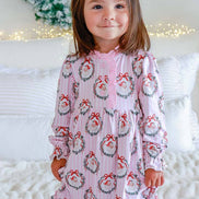 Girls' Long Sleeve Ruffle Christmas Nightgown | Jolly Wreaths
