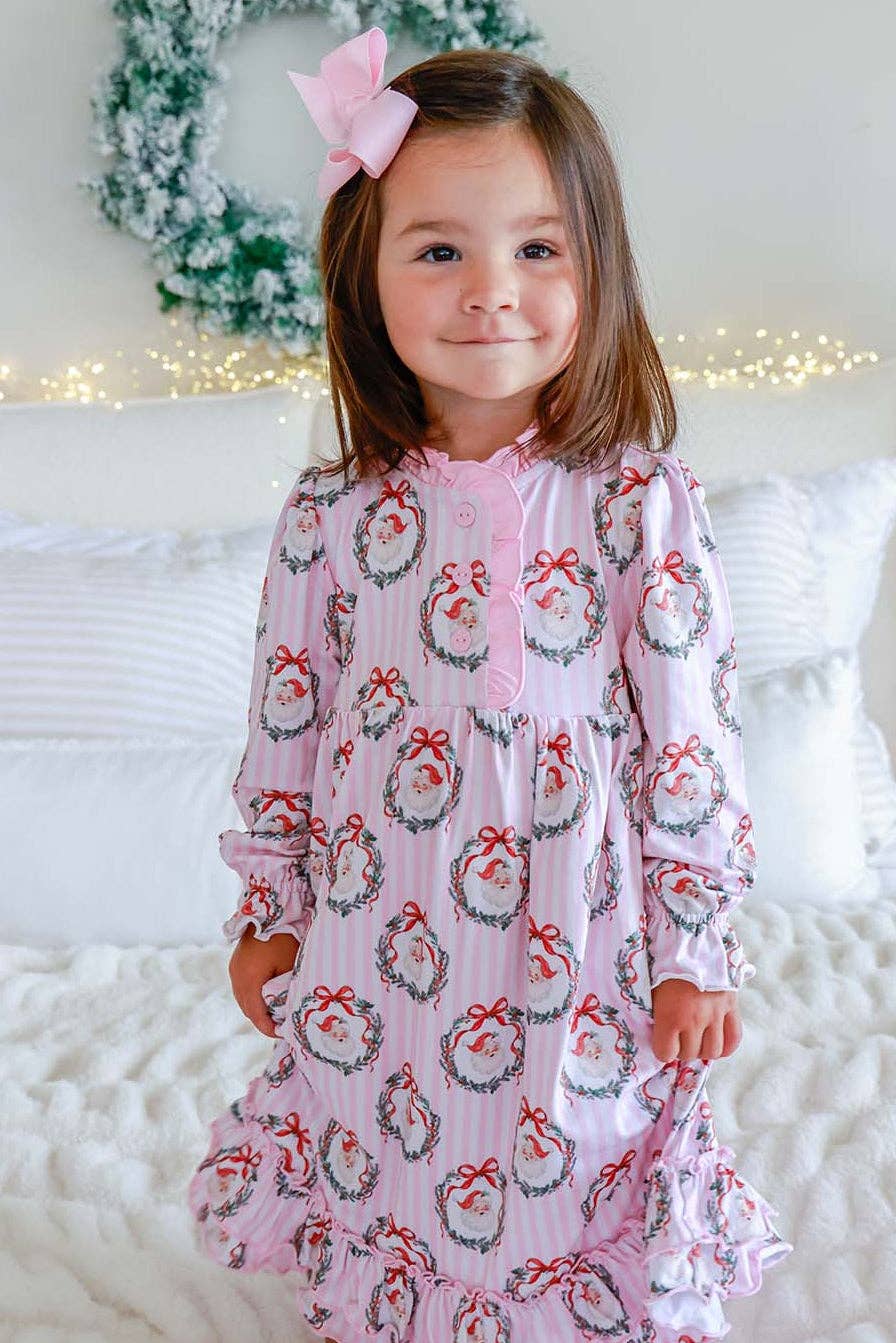 Girls' Long Sleeve Ruffle Christmas Nightgown | Jolly Wreaths