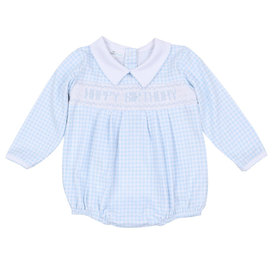 Birthday Classics Smocked Long Sleeve Bubble - Light Blue