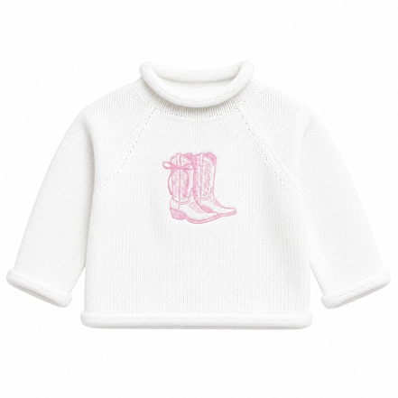 Darling Cowboy Boots Rollneck Sweater - Pink