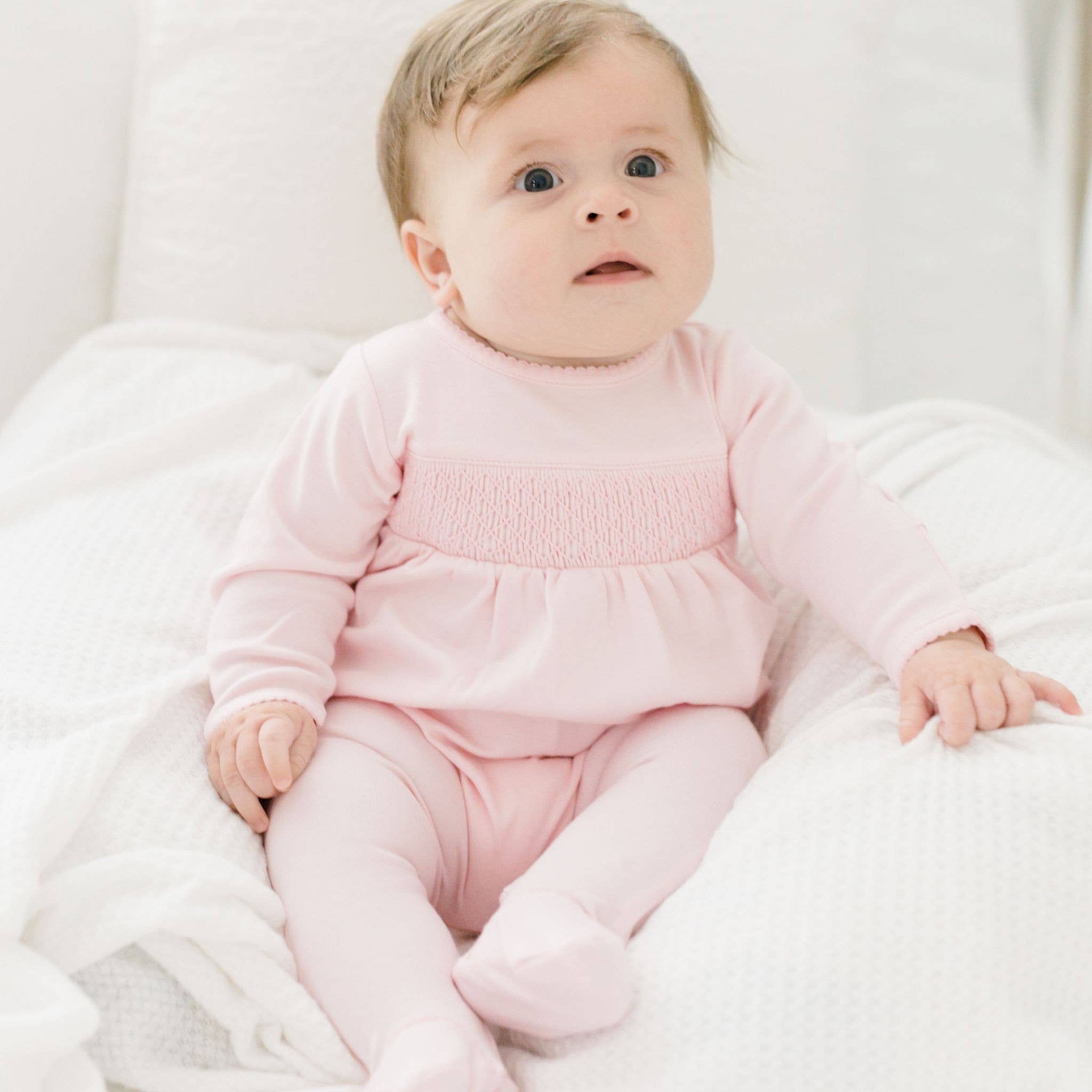 Essentials Solid Pink Smocked Footie