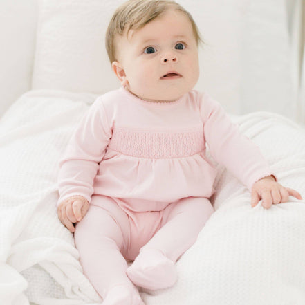 Essentials Solid Pink Smocked Footie