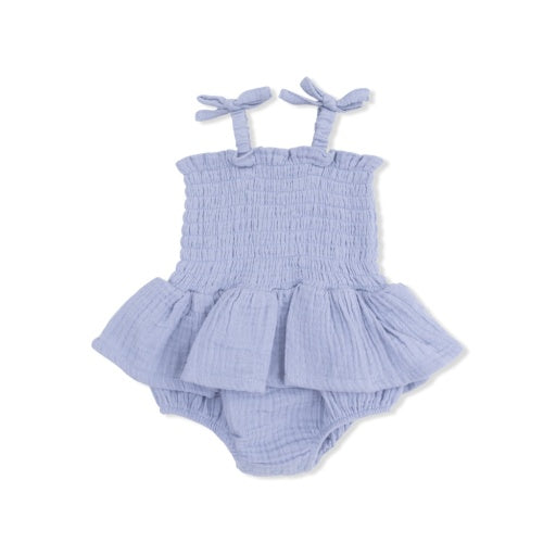 Solid Muslin Blue Blizzard - Smocked Bubble with Skirt