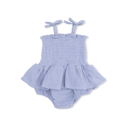 Solid Muslin Blue Blizzard - Smocked Bubble with Skirt