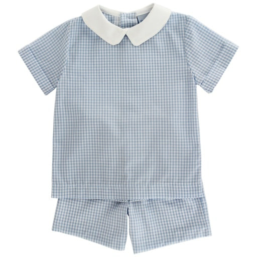 LT BLUE CHECK-DRESSY SHORT SET