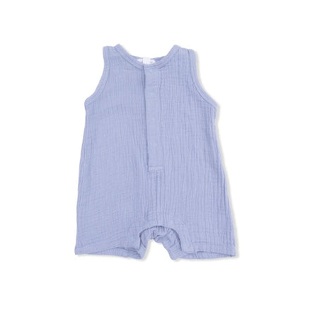 Solid Muslin Blue Blizzard - Sleeveless Shortie Romper