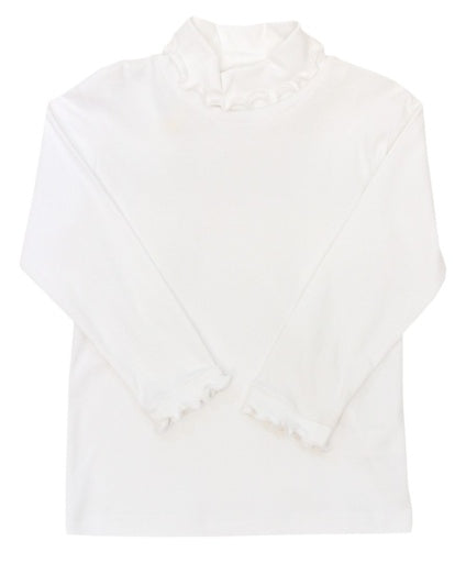 WHITE KNIT-RUFFLE TURTLE NECK